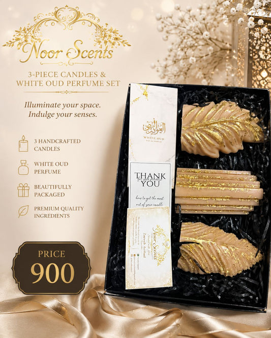 3-Piece Gold Leaf Candle & White Oud Perfume Gift Set